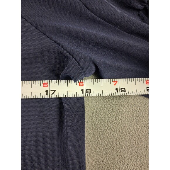 👉 Ann Taylor Navy XS Blouse Bell Sleeve Ruffle Scoop Neck Stretch Top Business - Picture 4 of 7